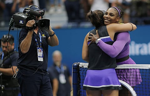 Serena Williams, of the United States, congratulates Bianca Andreescu, of Canada, after losing to Andreescu in the women's singles final of the U.S. Open tennis championships. (Photo | AP)