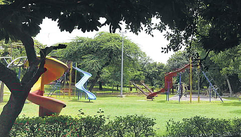 Parvin Paul along with other residents of Vinoba Puri in Lajpat Nagar II sought the help of local authorities to rehabilitate the Lala Lajpat Rai Park. (Photo | Shekhar Yadav, EPS)