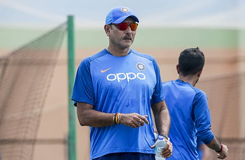 India cricket coach Ravi Shastri attends a net batting session. (Photo | PTI)