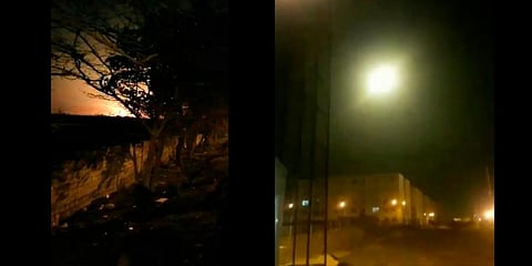 Image taken from a video on Wednesday, shows a light in the sky which appears to show the Ukrainian jetliner plane on fire and crashing into ground. (Photo | AP)