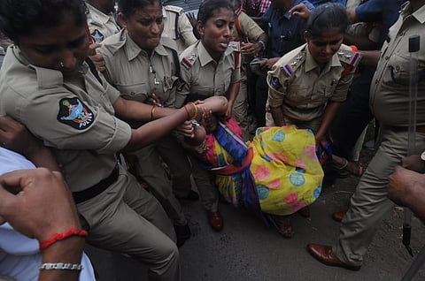 Police arrested villagers as they tried to take protest rally at Mandadam and Thullur in Amaravathi on Friday| Prasant Madugula