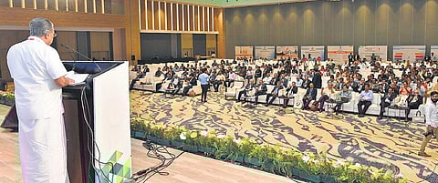 Chief Minister Pinarayi Vijayan speaking at ASCEND 2020 which concluded in Kochi on Friday | EXPRESS