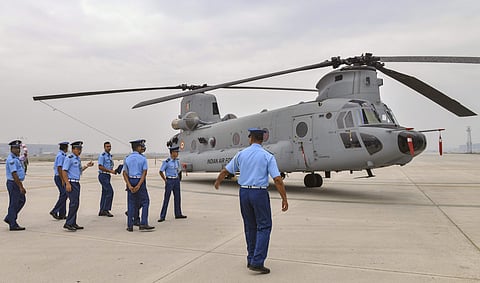 CH-47F (I) Chinook helicopter during its induction into the Indian Air Force at Air Force Station Chandigarh. (File | PTI)
