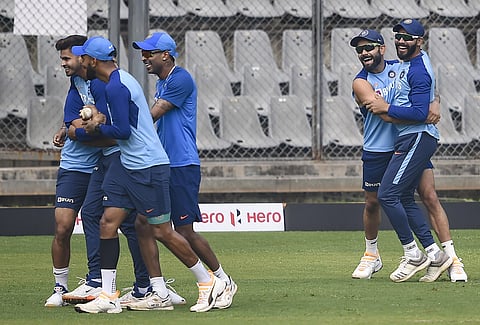 Indian team players during a training session ahead of the first one day international cricket match against Australia at Wankhede Stadium in Mumbai Monday Jan. 13 2020. (Photo | PTI)