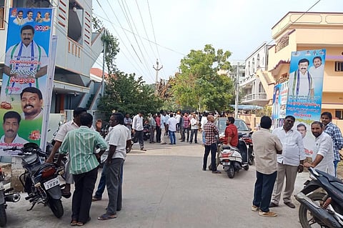 Public gathered at the house of MLA Dwarampudi Chandra Sekhar Reddy after both YSR Congress and Jana Sena activists clashed in Kakinada on Sunday| Express