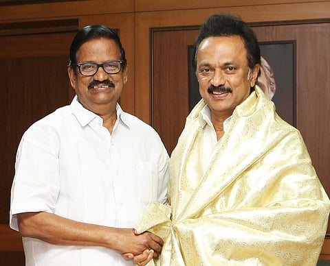 Tamil Nadu Congress Committee President KS Alagiri with DMK President MK Stalin. (File Photo | EPS)