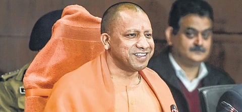 UP CM Yogi Adityanath at Lok Bhawan after a Cabinet meeting in Lucknow | PTI