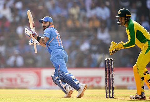 Indian batsman Virat Kohli plays a shot during the first one day international ODI cricket match between India and Australia at the Wankhede Stadium in Mumbai. (Photo | PTI)