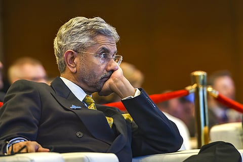 External Affairs Minister S Jaishankar listens to his Iranian counterpart Mohammad Javad Zarif's address during the Raisina Dialogue 2020 in New Delhi Wednesday Jan. 15 2020. (Photo | PTI)
