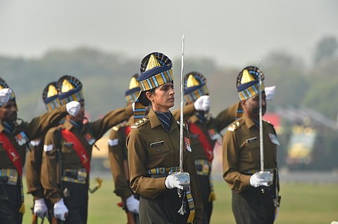 Army's Captain Tania Shergill the first woman Parade Adjutant leads all-men contingents during Army Day at the Cariappa Parade Ground in New Delhi Wednesday Jan. 15 2020. (Photo | PTI)