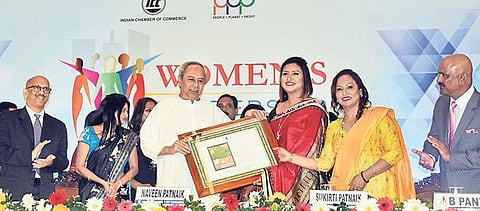 Chief Minister Naveen Patnaik being felicitated during Women’s Leadership Summit in Bhubaneswar on Wednesday | Express