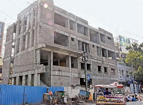 Construction of Humayun Nagar police station halted due to fund crunch. (Photo | RVK Rao/EPS)