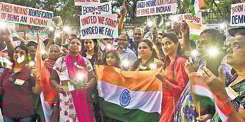 Anglo Indians protesting in Chennai on Friday | P jawahar