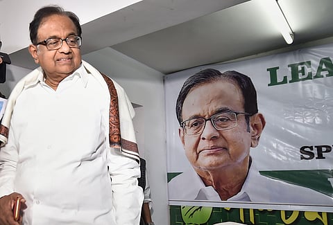 Congress leader P Chidambaram at the party's leadership training camp on CAA-NPR-NRC at PCC office in Kolkata. (Photo | PTI)
