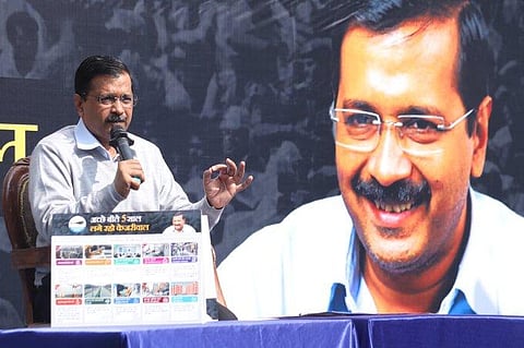 AAP National Convenor & Delhi CM Arvind Kejriwal launching 'Kejriwal Ka Guarantee Card'. (Photo | Twitter)