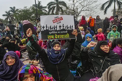 Muslim women stage a protest against CAA and NRC near Ghataghar in old Lucknow Saturday Jan. 18 2020. (Photo | PTI)