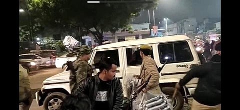 Lucknow policemen can be seen taking away blankets. (File photo | ANI)
