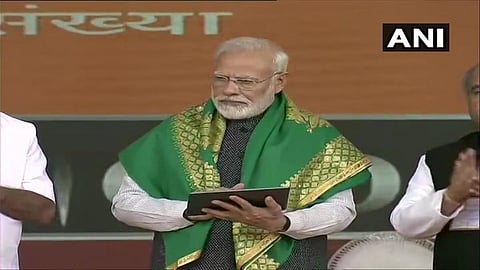 Prime Minister Narendra Modi in Tumkuru, Karnataka. (Photo | ANI)