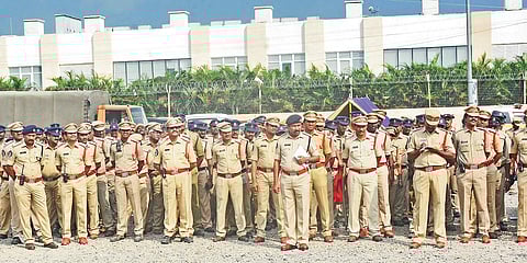 A huge police force deployed near the Assembly building at Velagapudi and other villages of the capital region ahead of the Assembly session from Monday. (Photo| EPS)