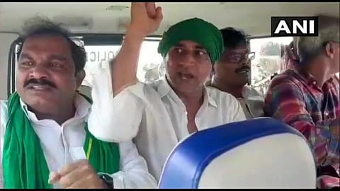 Telugu Desam Party (TDP) MP Galla Jayadev detained by the police in Amaravati. (Photo | ANI Twitter)
