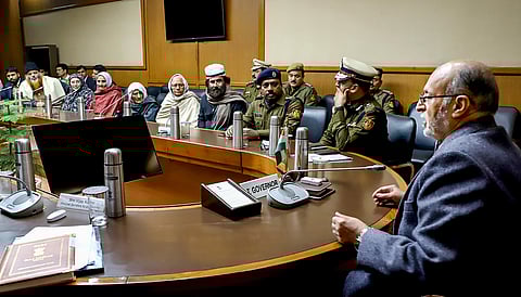 Lt Governor Anil Baijal R during a meeting with representatives of the Shaheen Bagh protestors regarding staging their agitation against CAA and NRC without blocking the road in New Delhi Tuesday Jan. 21 2020. (Photo | PTI)