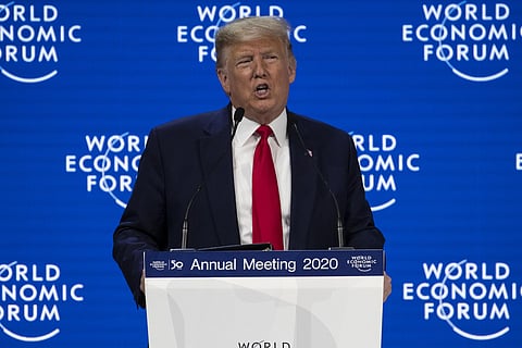 President Donald Trump delivers the opening remarks at the World Economic Forum. (Photo | AP)