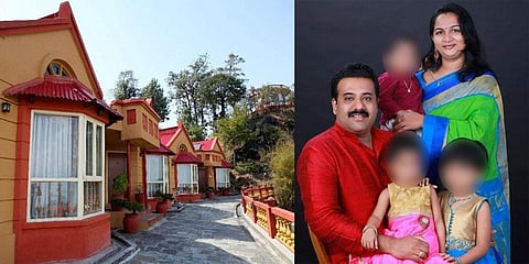 Family of Prabhin Kumar Nair, his wife Sharanya and their childre (right) Everest Panorama Resort (left)