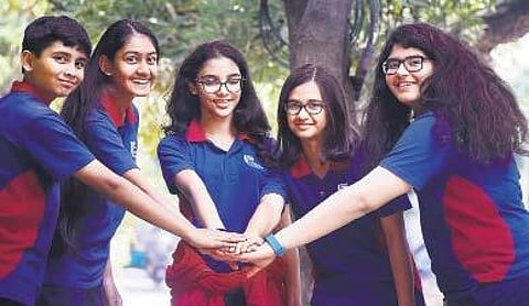 (From left) Yathaarth Murthy, Maitrii Patel, Ira Bhruguwar, Annika Saha and Mishti Kewalramani Pic: Pandarinath B