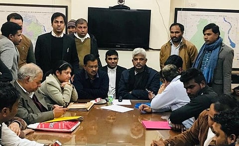 Delhi CM and Aam Aadmi Party (AAP) candidate from New Delhi seat, Arvind Kejriwal at the Returning Officer's office, as he is yet to file his nomination. (Photo | ANI)