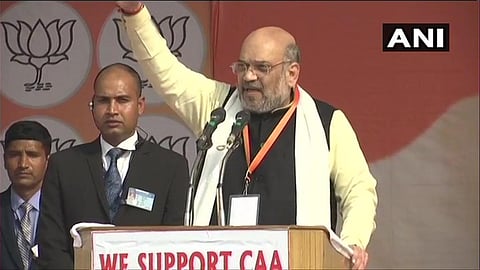 Home Minister Amit Shah addressing a rally in Lucknow on Tuesday (Photo | Twitter/ANI