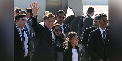 Brazilian President Jair Bolsonaro arrives at AFS Palam in New Delhi on Friday. (Photo |Shekhar Yadav, EPS)
