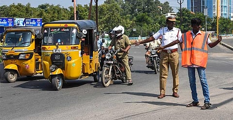 Balamurugan caught in drink and drive charge regulating traffic as per the order of Juvenile Justice Board (Photo | M K Ashok Kumar | EPS)