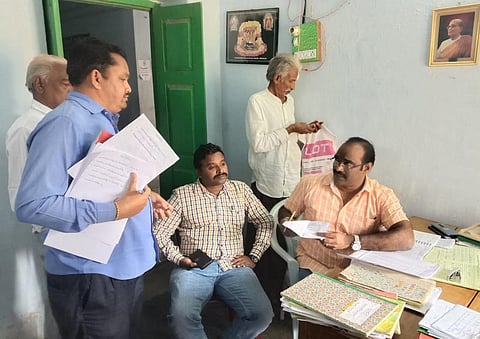 ACB officials do surprise inspections at Tahsildar office in Nuzendla village of Guntur district on Friday. (Photo| EPS)
