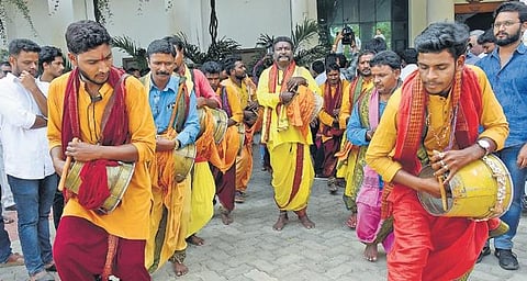 TRS supporters celebrate the party’s victory in Hyderabad on Saturday.