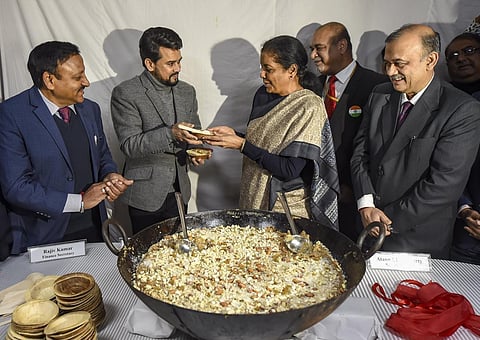 Finance Minister Nirmala Sitharaman attends 'Halwa' ceremony.