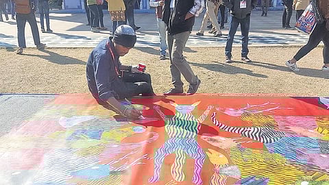 The canvas at the JLF venue, on which artist Bhajju Shyam has been working on since the beginning of the festival