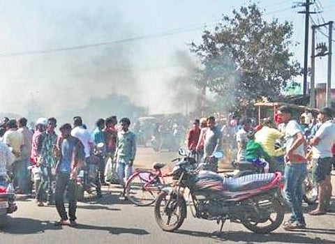 Locals staging road blockade at Military Chowk.