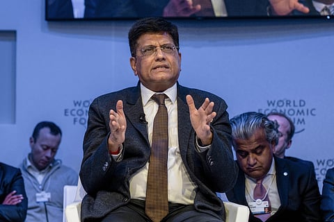 Commerce Minister Piyush Goyal speaks during 'Strategic Outlook India session' at the World Economic Forum Annual Meeting 2020 in Davos. (Photo| PTI)