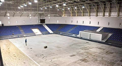 Interior view of Chennupati Ramakotaiah Indoor Stadium, which is under renovation at Patamata in Vijayawada. (Photo| Prasant Madugula, EPS)