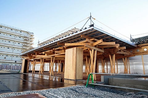 This picture shows the facade of Village Plaza at the entrance of the Olympic Village in Tokyo on January 29, 2020. (Photo | AFP)