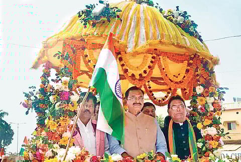 Odisha BJP president Samir Mohanty during the rally in favour of CAA. (Photo|Twitter/ @BJP4Odisha)