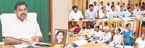 Chief Minister meeting secretaries of key departments for reviewing progress in achieving Sustainable Development Goals, at Secretariat on Tuesday | special arrangement