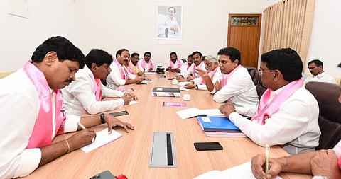 TRS working president KT Rama Rao at Parliamentary Party meeting at Telangana Bhavan in Hyderabad on Tuesday.