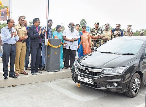 The new parking system being inaugurated at Gannavaram Airport near Vijayawada | P Ravindra Babu