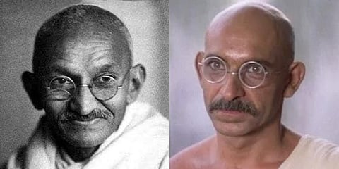 (Left) File Photo of Mahatma Gandhi and (Right) Ben Kingsly as Gandhi