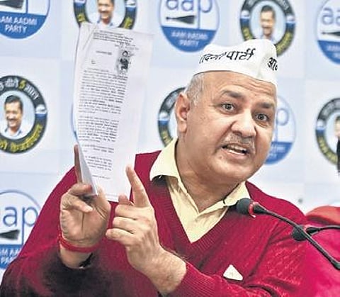Deputy CM Manish Sisodia during a press conference in New Delhi on Friday. (Photo | EPS/Shekhar yadav)