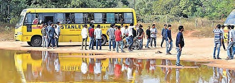 Sudden rains gives rise to a pool of water at the Osamnia University ground in Hyderabad on Thursday (Photo | S Senbagapandiyan, EPS)