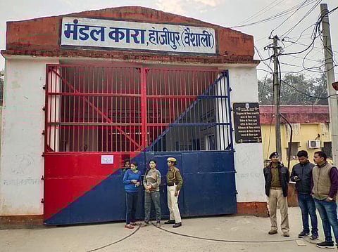 Police guard outside Hajipur Jail after criminals shot a prisoner inside the jail on Friday (Photo| PTI)