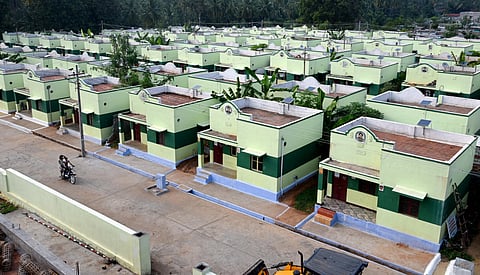 Houses built under Green House Project Scheme at Odanthurai Panchayat. (Photo | A Raja Chidambaram, EPS)