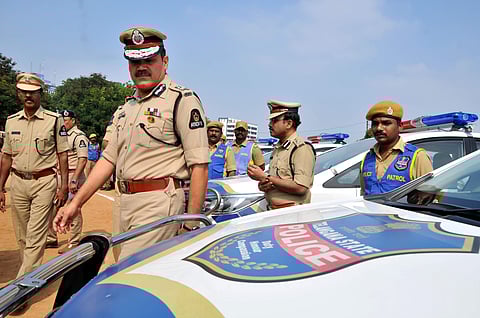 Hyderabad Police Commissioner Anjani Kumar inspecting police patrol vehicles at Nizam College ground (File photo| S Senbagapandiyan, EPS)Hyderabad Pol